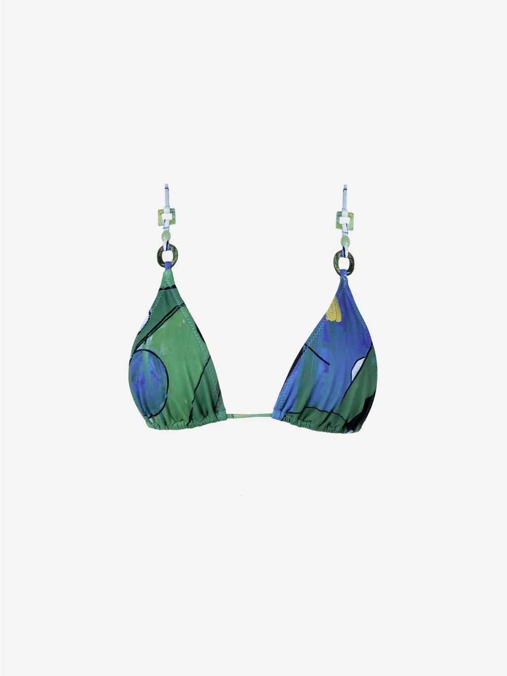 Printed Green & Blue Triangle Bikini Top - Women's Swim